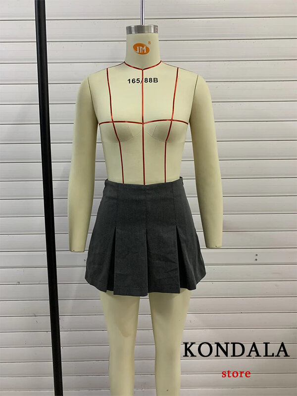 KONDALA-minifaldas plisadas con volantes para Mujer, pantalones cortos sexys, ropa de calle Vintage, color gris oscuro, 2024
