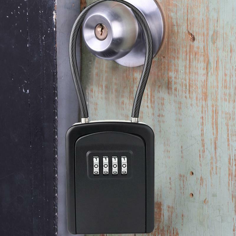 Key Lock Box Zinc Alloy Hangable Lock Box For Keys Spare Key Organizer Security Resettable Code 4 Digit Combination Key Storage