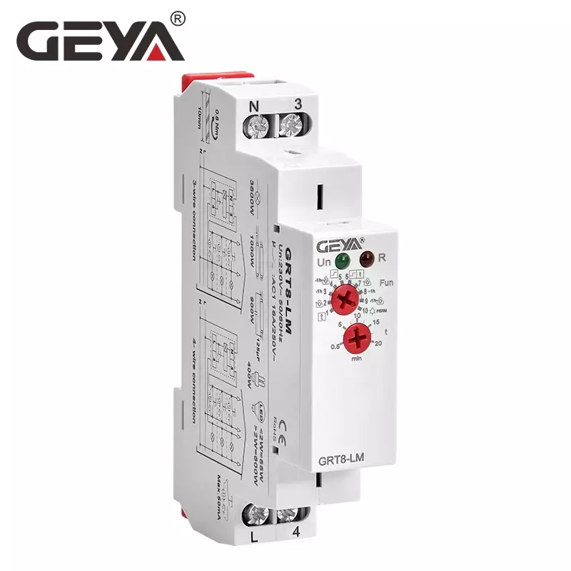 GEYA GRT8-LS/LM Din rail Staircase Switch Lighting Timer Switch 230VAC 16A 0.5-20mins Delay off Relay Light Switch