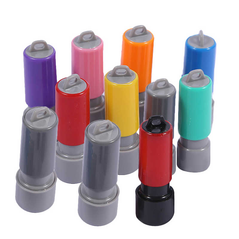 10 Pcs with Ink Pad Tools Round Plastic Blank Making Stamps Supply