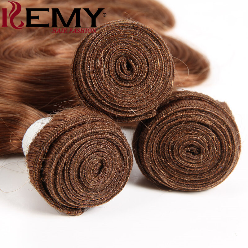 Tissage en lot brésilien Remy Body Wave avec closure-KEMY, cheveux 100% naturels, brun document, avec Frmetds, lots de 3