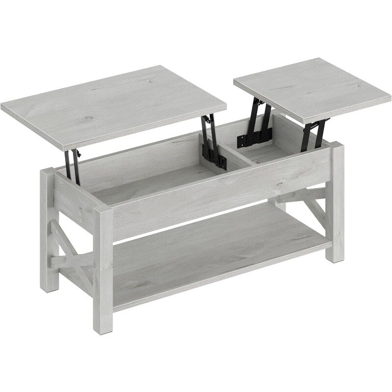โต๊ะกาแฟ47.2 "โต๊ะยก2ทางด้านบนของบ้านไร่มีช่องซ่อนชั้นวางของแบบเปิดและรองรับไม้ X