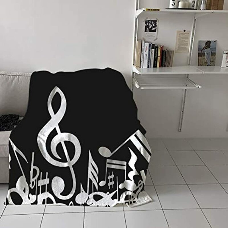 Victories Flannel Throw Blanket for All Season,Musical Note Black and White Cozy Plush Warm Soft Leisure Fleece Blankets for Bed