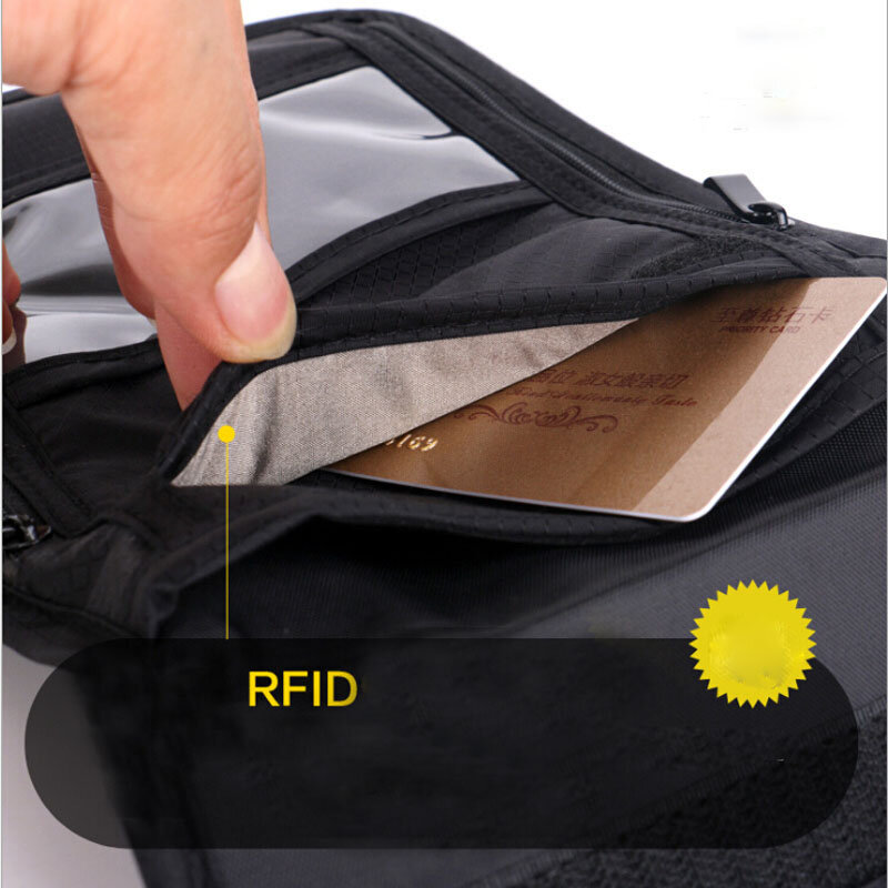 RFID Blocking Perjalanan Leher Kantong ID Kartu Kantong Dompet Pria Wanita Paspor Cover Menggantung Multifungsi Uang Kartu Anti-Theft tas