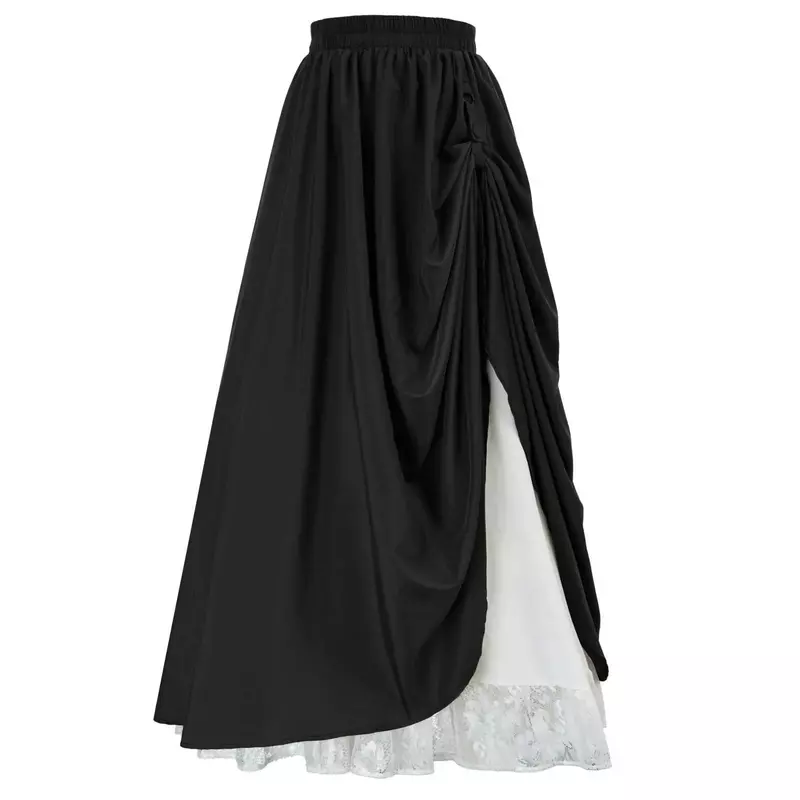 Falda de encaje para mujer, Falda plisada de Color liso, estilo renacentista victoriano, Vintage, 2024