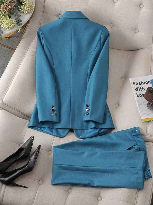 Blazer et pantalon formels imbibés pour femmes, veste violette et bleue, surintendant, vêtements de travail d'affaires féminins, ensemble de 2 pièces