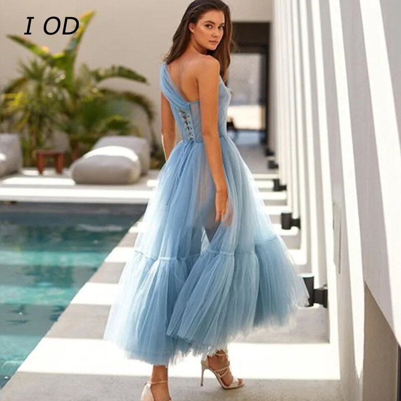 I OD Elegant Prom Dress One Shoulder sheer Party Dress Women's Evening Dress De Novia