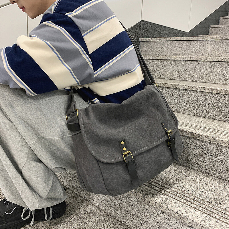 Fashion Canvas Shoulder Bags for Women Men Japanese Style Casual Large Capacity Crossbody Bags Unisex Messenger School Bag