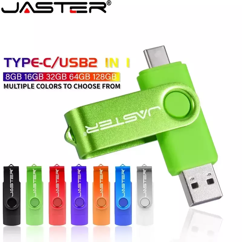 JASTER 2NI1 TYPE-C USB 2.0 Flash Drive 64GB High speed Pen drive with key chain Black Memory stick Creative Business gift U disk