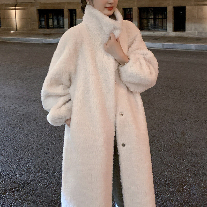 羊の毛が女性用のフリースコート、長いラムファー、本物の毛皮、新しいファッション、すべてのウール、冬、2021、1個