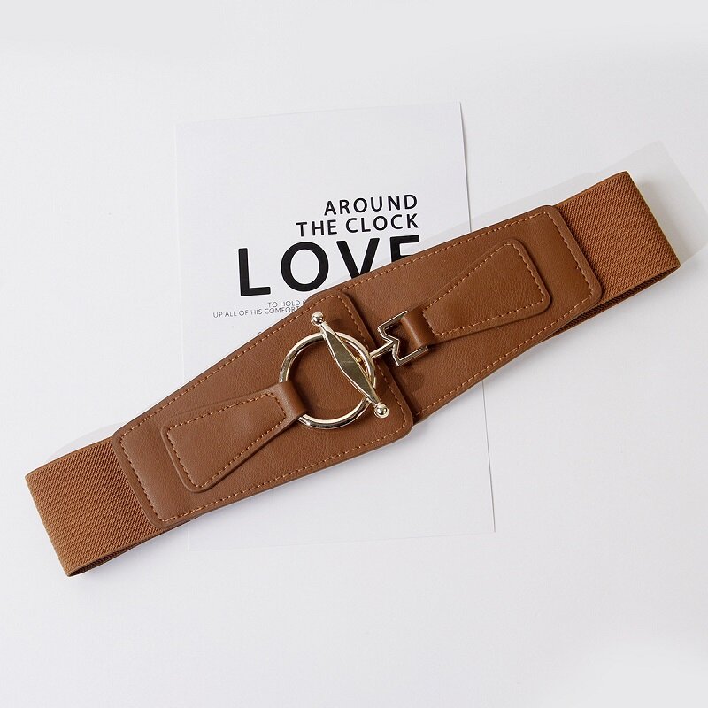 ZLY-cinturilla elástica ajustable para mujer, abrigo de cuero PU, hebilla de Metal dorado, 70CM, 85CM, 2024