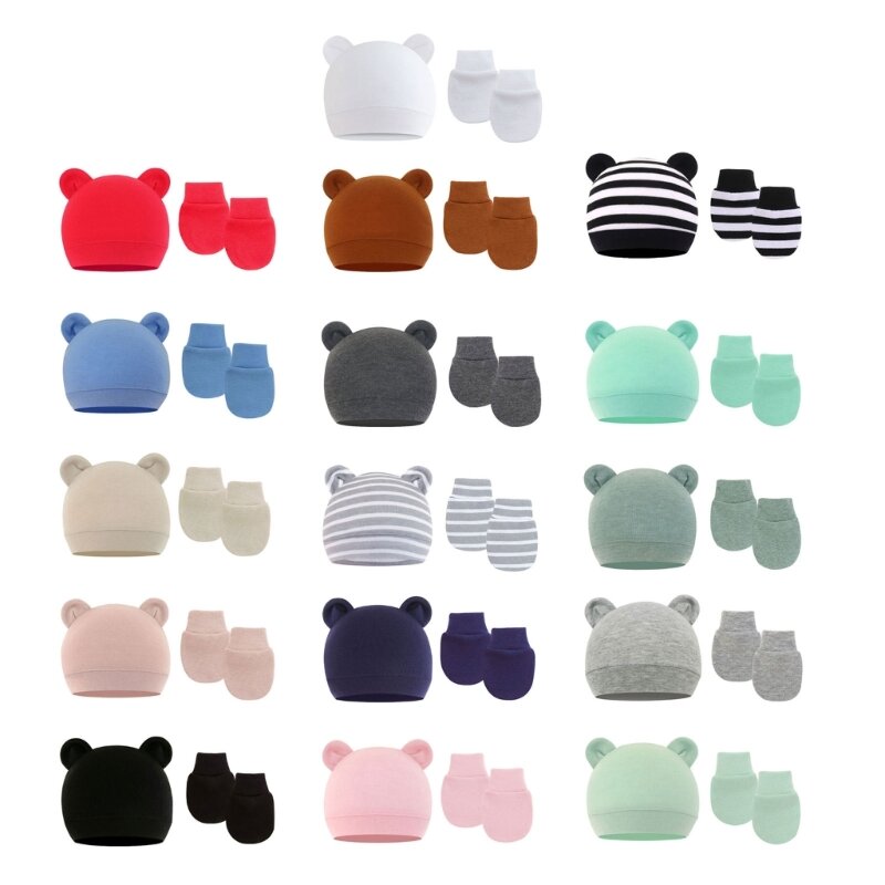 Шапка для новорожденных с перчатками, осенне-зимняя теплая хлопковая детская одежда для детей