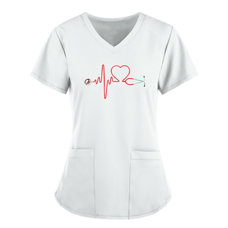 Новая женская одежда со стетоскопом, модные матовые топы с V-образным вырезом, Униформа с коротким рукавом, докторская медсестра