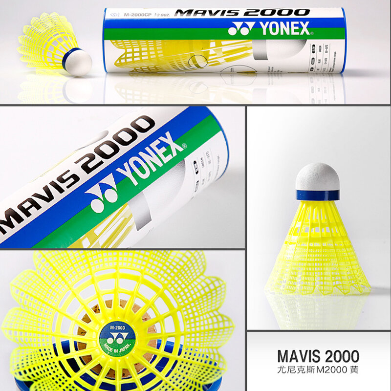 Yonex-balón de bádminton Mavis 2000, 600, 500, 350, 300, 250, 6 piezas, Lanzadera de nailon para torneo, volante de entrenamiento de Bádminton