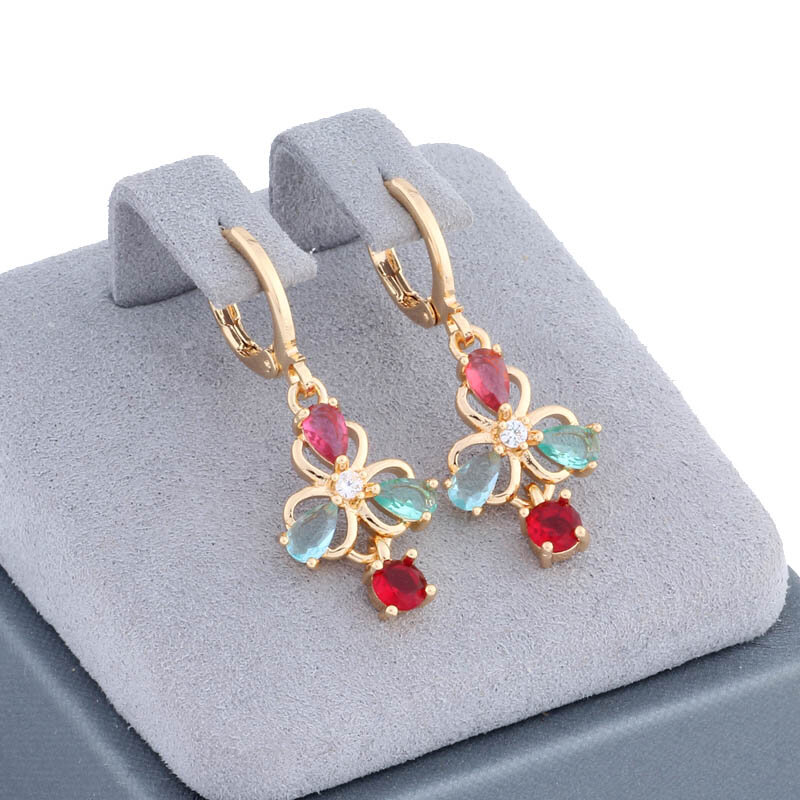 New Trendy Luxury Women's Earrings Gold Color With Shiny Natural Zircon Daily Beautiful Earrings Colorful Jewelry Gift