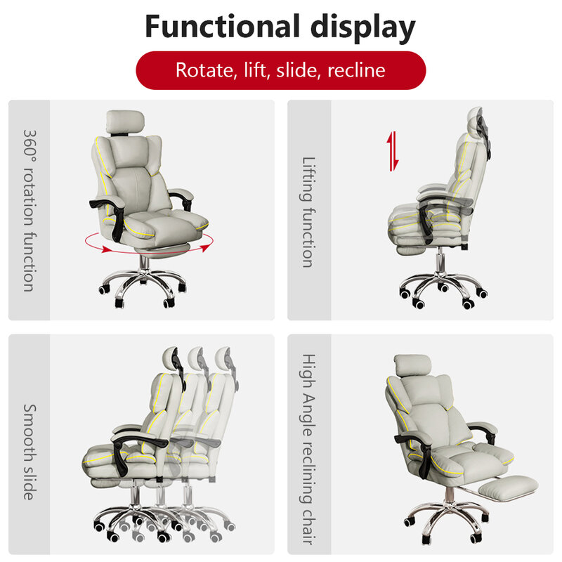 Krzesło biurowe do gier ze skóry PU z zagłówkiem stabilizator lędźwiowy regulowaną wysokością ergonomiczna konstrukcja komputer biurowy krzesło z podnóżkiem