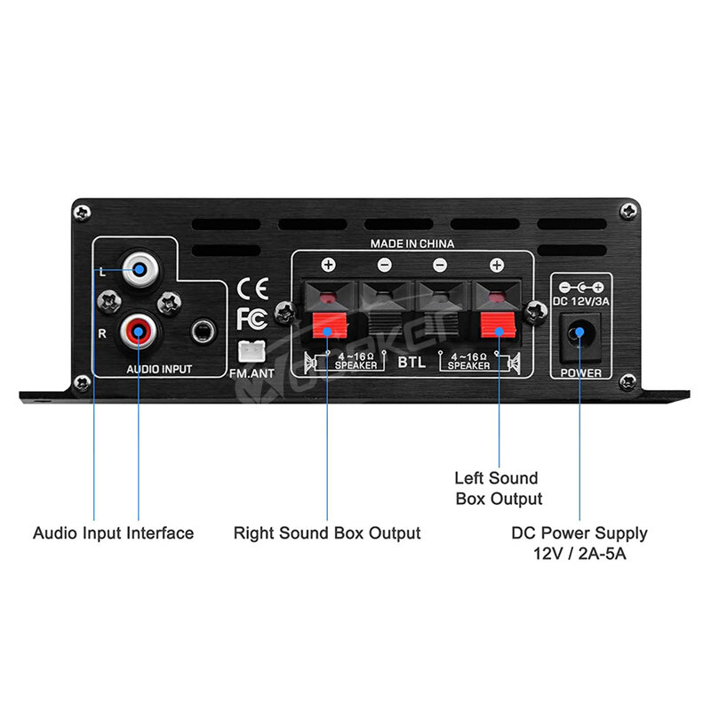 Woopker Sound verstärker Kanal 2,0 Hifi Bluetooth Amp Home Digital Audio 12 v3a ak380 ak370 ak280 ak270 ak170 für Car Bass Trebl