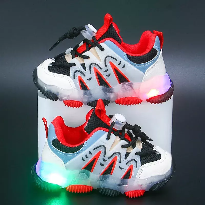 Sneakers LED anak-anak sepatu kasual untuk anak laki-laki bayi balita Sneakers jaring dengan lampu antiselip sepatu jalan