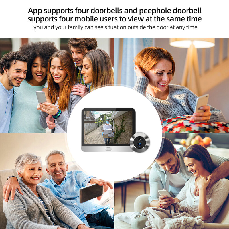 Tuya-Smart Peephole Vídeo Câmera de Porta, Segurança WiFi, Áudio 1-Way, Visão Noturna, 4.3 "Vídeo HD, 1080p