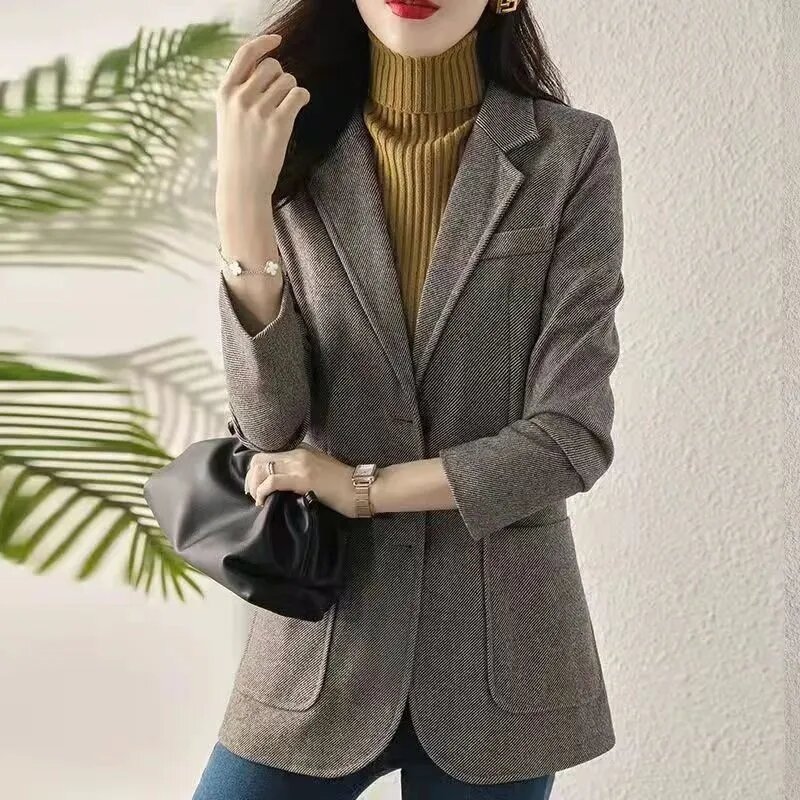 Damski płaszcz żakiet 2024 jesienny nowy koreańskie Casual bluza z długim rękawem płaszcz elegancki wąski damski garnitur jednorzędowy odzież wierzchnia