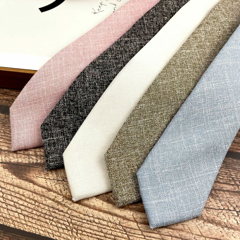 Chimings.com-Cravates blanches solides de la présidence pour hommes et femmes, chemise décontractée de style universitaire, accessoires imbibés, cravates en coton et lin doux, 6cm