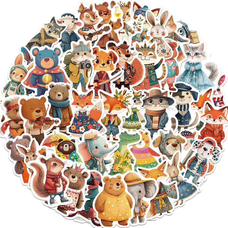 Cute Cartoon Animals Adesivos, Contos de Fadas, Coelho, Raposa, Urso, Telefone, Scrapbooking, DIY Gift Packing, Label Decoration, Kids Toys, 50Pcs