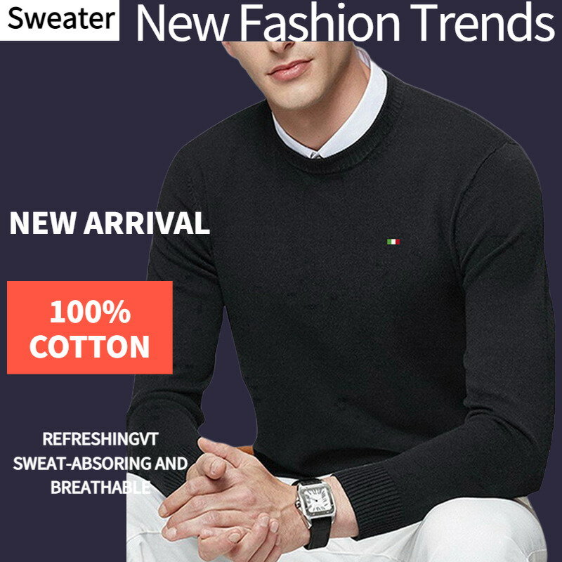 100% Cotton Men's Clothing Sweater O-neck High Quality Fit Male Soft Pullover Knitted Casual Base Undershirt Spring Autumn