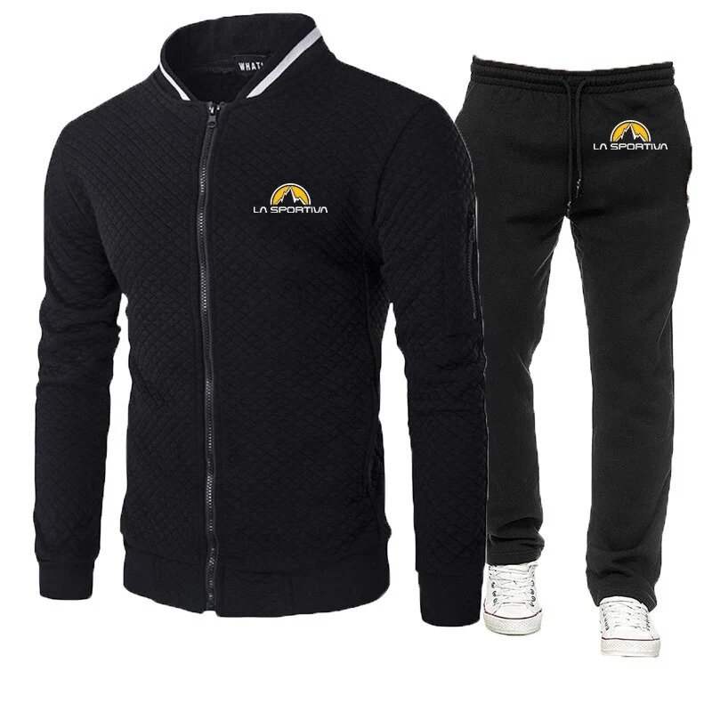 2024 Spring Autumn Men's La Sportiva Logo Print Slim Fit Cardigan Jacket Sports Tracksuit+Drawstring Sweatpants High Quality Set