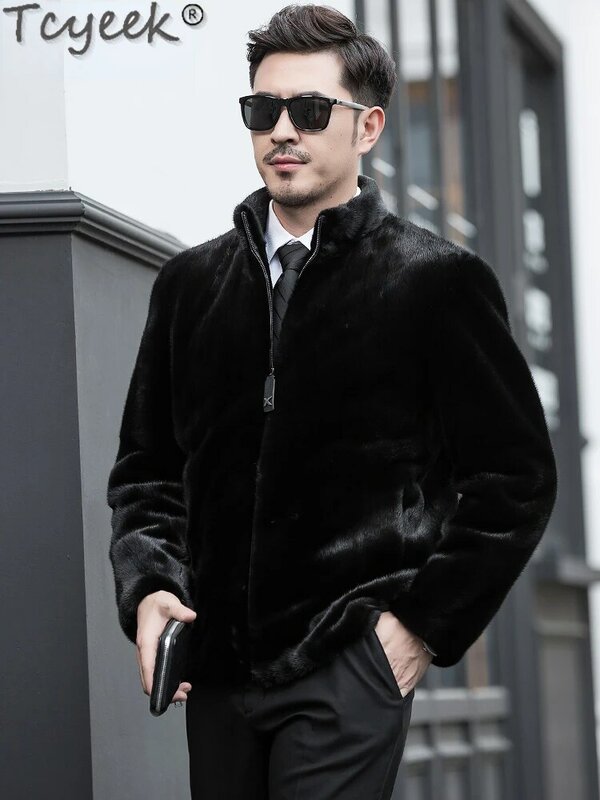 Tcyeek-Chaqueta de piel auténtica para hombre, abrigo de piel de visón Natural, informal, cálido, de alta gama, ropa de invierno