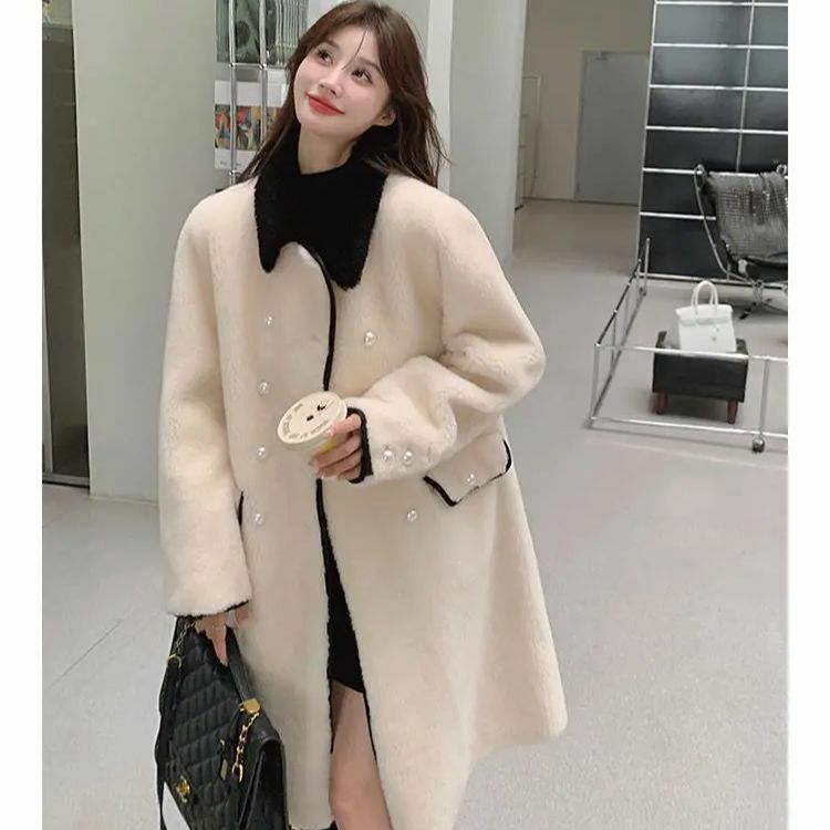 Korea Mid-Length Lamb Wool Jacket Women New Korean Series Gentle Wind Fleece-Lined Cotton-Padded Jacket Fur Integrated