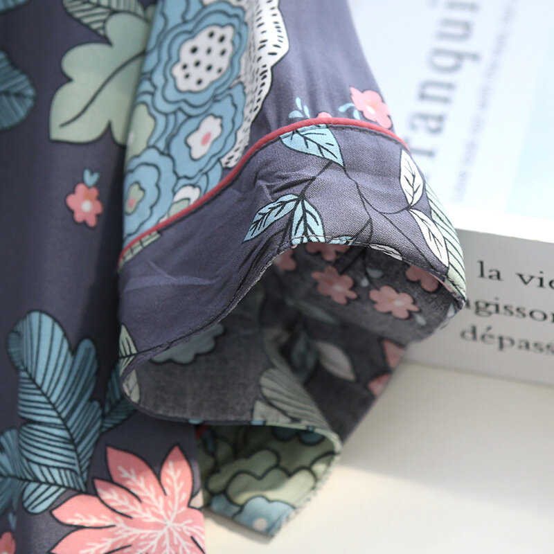 Letnie nowe damskie piżamy cienki odcinek spodenki z krótkimi rękawami duży kwiatowy piżama z nadrukiem damskie piżamy damskie