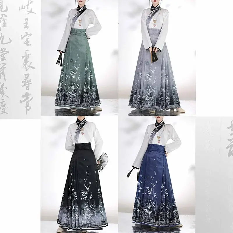 Saia feminina com rosto de cavalo, original hanfu, dinastia Ming chinesa, vestido tradicional, saia bordada, saia pônei diária
