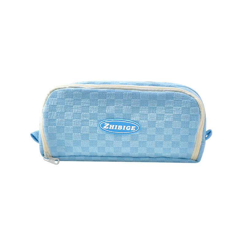 2024 New Pencil Bag Ins Simplicity Checkerboard Solid Color Pencil Case High Capacity Stationery Storage Bag Student Supplies