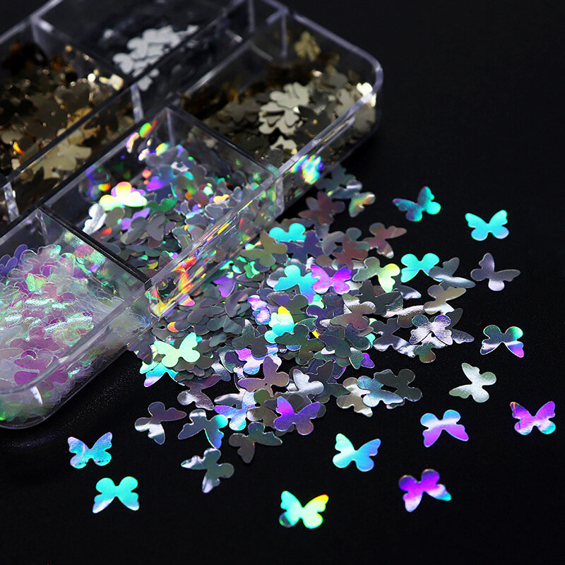 Conjunto de metal borboleta brilho para decoração de unhas, jóias, lantejoulas coloridas misturadas, acessórios diy, 1 conjunto