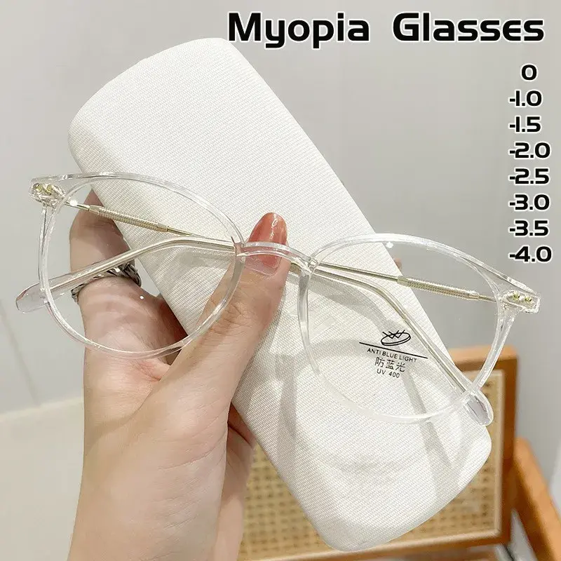 Luxury Finished Myopia Glasses for Ladies Unisex Vintage Blue Light Blocking Eyewear Fashion Women's Minus Sight Eyeglasses -4.0