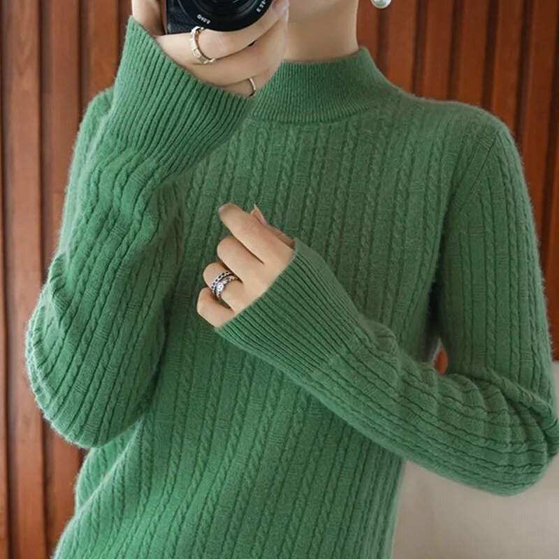 Women Cashmere Sweater Slim Soft Knitted Jumpers Mockneck Pullovers Solid T-Shirts Semi-Turtleneck Sweaters Women Winter