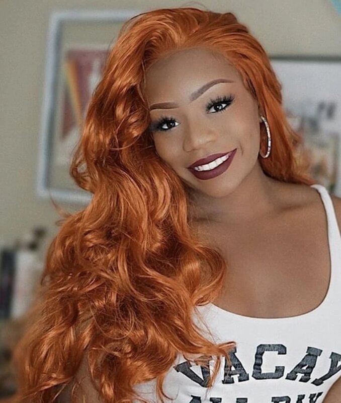QW Ginger Body Wave Wig Synthetic Lace Wigs Natural Hairline with Baby Hair Synthetic Lace Front Wigs for Women Cosplay Wig