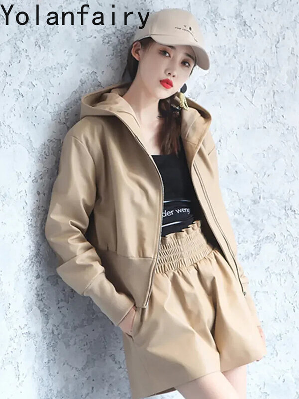 Jaket kulit domba asli berkualitas tinggi jaket kulit wanita 2024 jaket kulit dengan tudung mantel kulit asli wanita jaqueta feminina