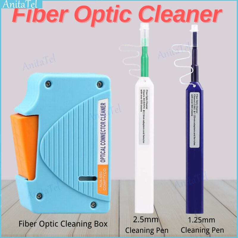 Caja de limpieza de fibra óptica, bolígrafo limpiador de fibra óptica, herramienta de bolígrafo de limpieza de 2,5mm LC MU 1,25mm SC/ST/FC