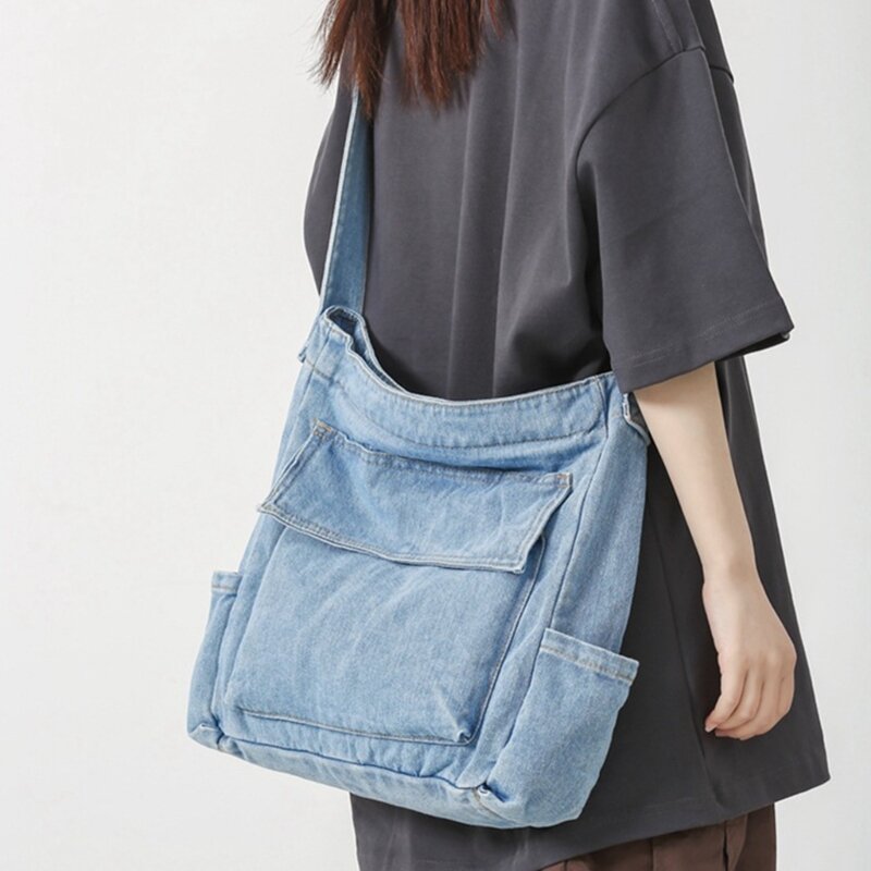 Tas bahu Vintage, tas selempang kapasitas besar untuk remaja wanita pria tas sekolah siswa 517D