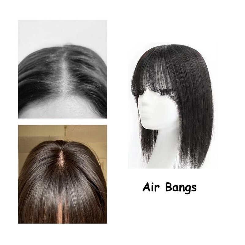 Clip In Human Hair Bangs 8x12cm Fringe Hair Pieces 4D Air Bangs Silk Skin Base Toupee Brazilian Remy Human Hair Topper 10''-18''