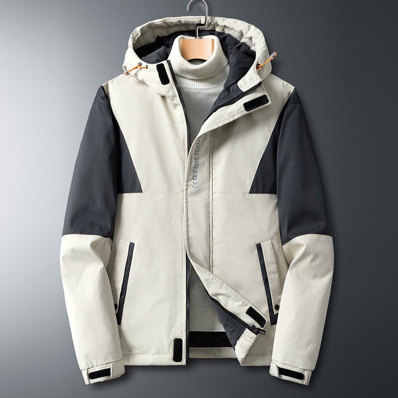 남성용 겨울 패딩 재킷, 컬러 블록 패치워크 코트, 남성 겨울 다운 코트, 캠핑 재킷, 블랙