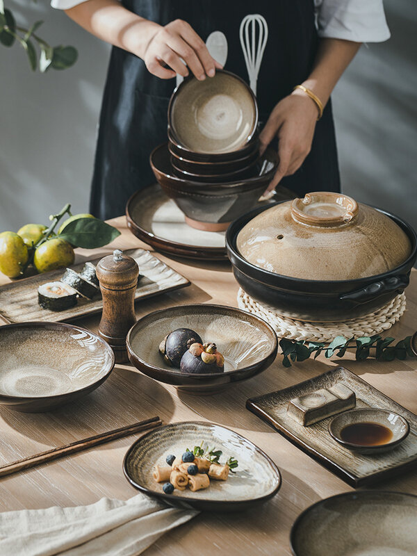 Juego de cuencos y platos para el hogar Jingdezhen, horno de arena púrpura, vajilla de transformación, combinación de platos japoneses de gama alta y