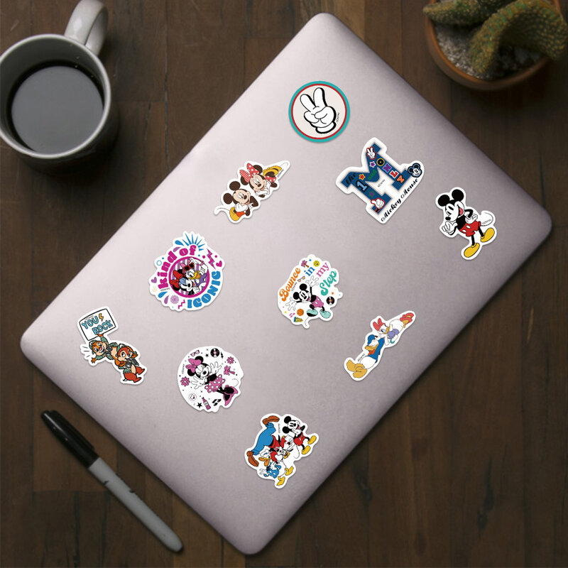 50PCS Disney Movie Minnie Mickey Stickers Anime decalcomania fai da te Skateboard Laptop moto Cool Cute Cartoon Sticker Pack giocattolo per bambini