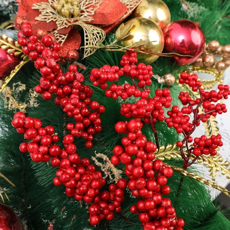 Bayas rojas de imitación para decoración del hogar, suministros de fiesta de Navidad, rama de bayas de espuma de imitación Floral, 5 piezas