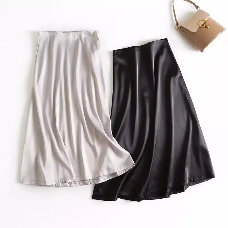 Falda Midi larga de dos colores para Mujer, falda Retro de cintura alta con cremallera, versión delgada del Joker, moda 2023