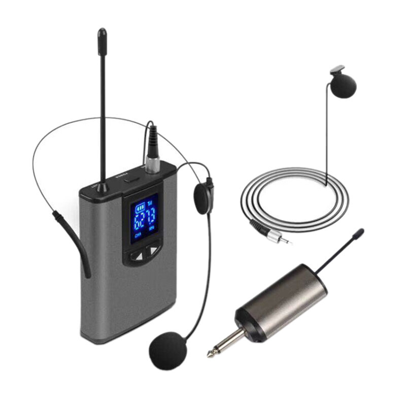 UHF Headset sem fio portátil, microfone lapela lapela lapela, Bodypack transmissor e receptor, 1,4 "saída, transmissão ao vivo