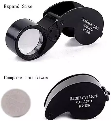 40X Magnifying Glass Jewelers Loupe Pocket Folding Magnifier With Light For Watch Coins Stamps Gems Jewelry Diamond Identifying