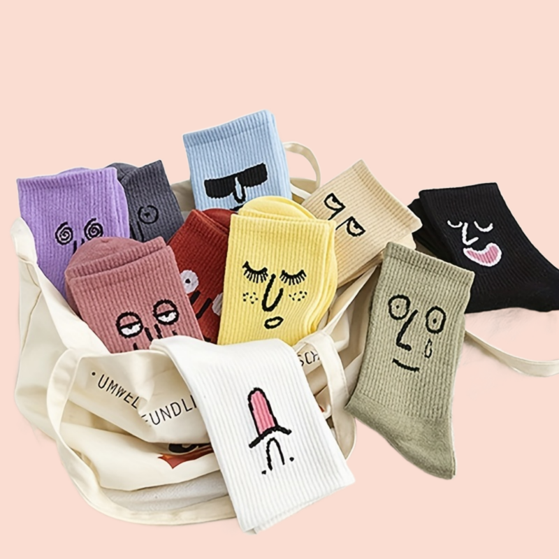 Meias emoticon masculinas e femininas, cor doce, meias casuais para casais, qualidade superior, na moda, novo, 5 pares, 10 pares