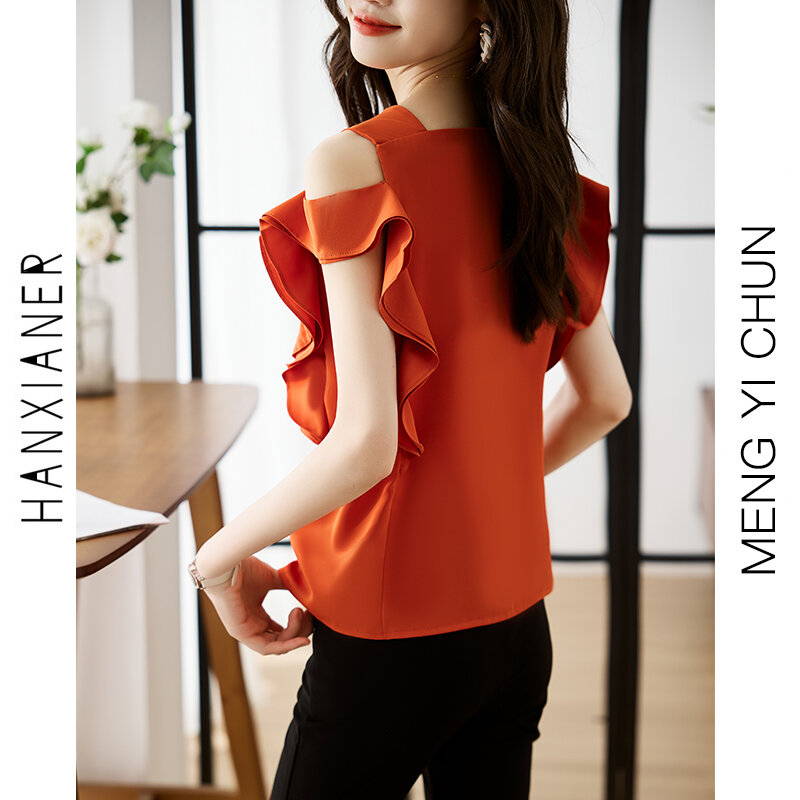 Майка женская шифоновая без рукавов, модная Однотонная рубашка в Корейском стиле, одежда для лета